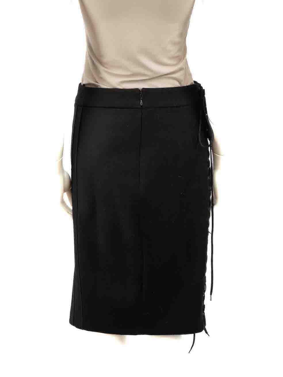 Anne Fontaine Black Wool Laced Pencil Skirt Size M In Good Condition For Sale In London, GB