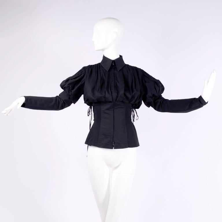 Anne Fontaine Blouse in Black Cotton Gothic Victorian Style w/ Laces up ...
