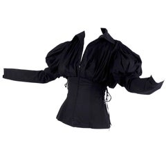 Anne Fontaine Blouse in Black Cotton Gothic Victorian Style w/ Laces up Sides 40