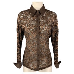 ANNE FONTAINE Brown & Gold Lace Button Up Size L Shirt