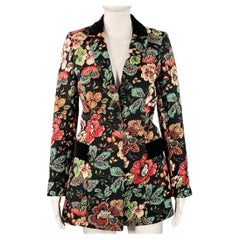 ANNE FONTAINE Saskia, talla FR 38, blazer con estampado jacquard floral y ribete de terciopelo