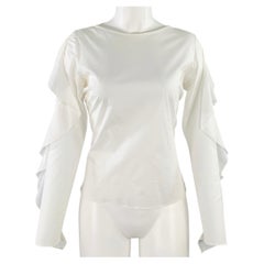 Anne Fontaine Seleste White Cotton Blend Ruffled Sleeve Top Marked IT 40