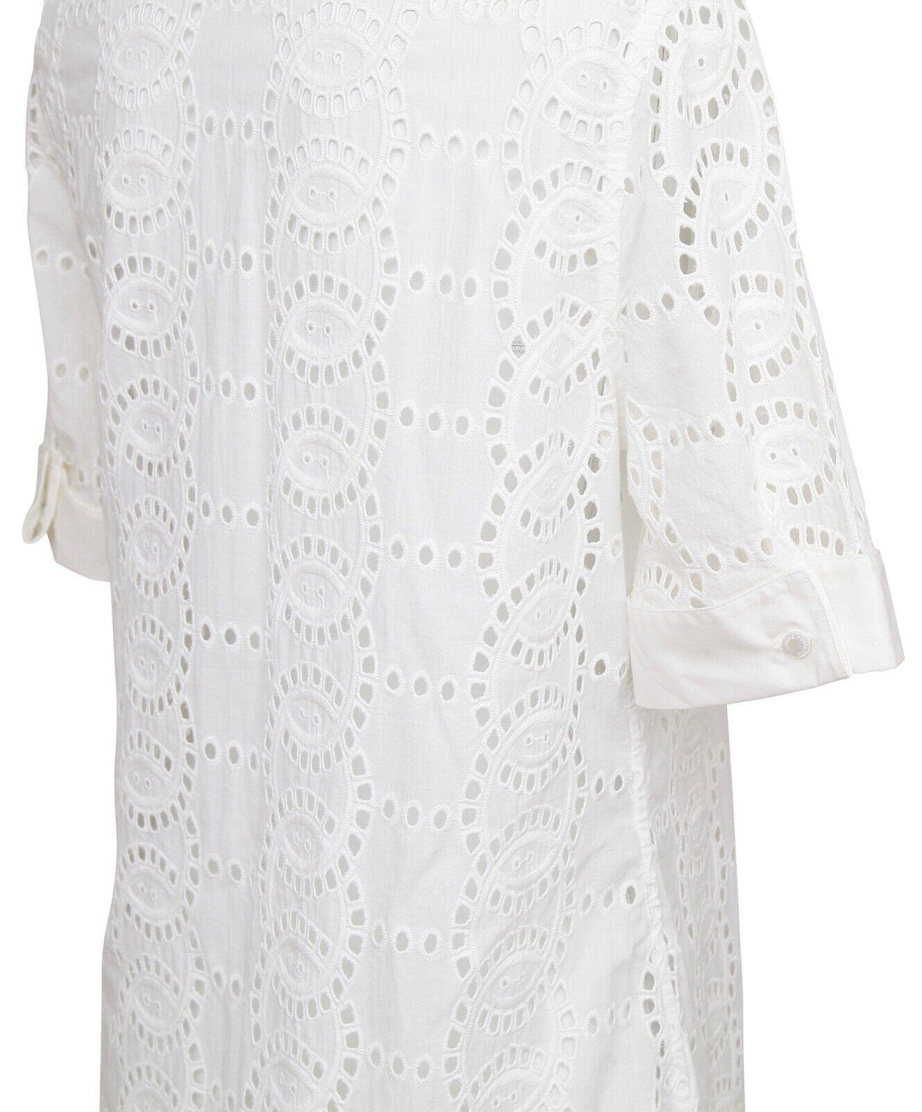 ANNE FONTAINE Shirt Dress White Short Sleeve Button Down Eyelet Collar Cotton 40 For Sale 1