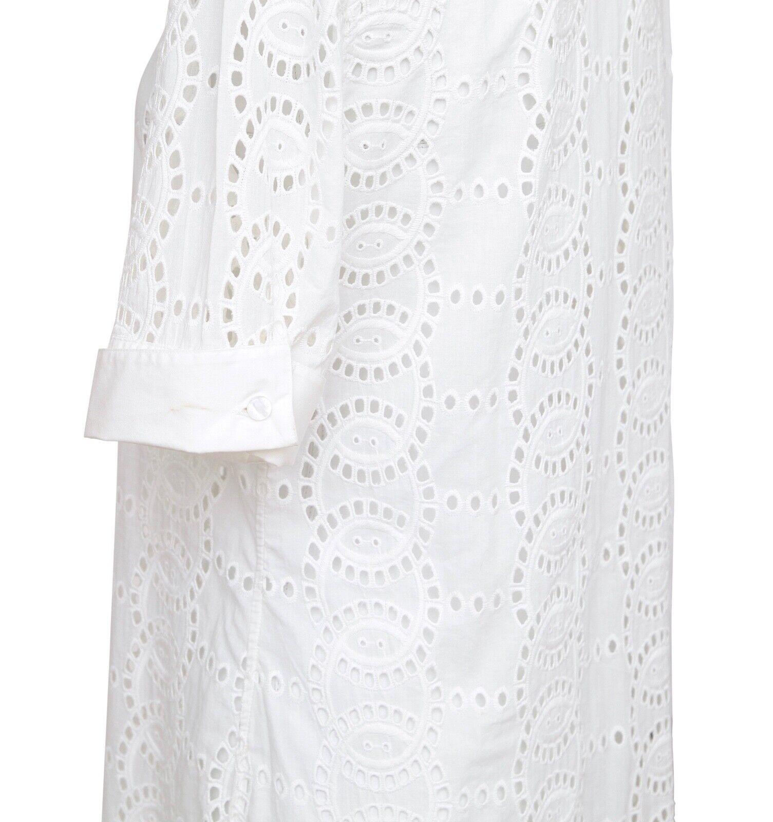 ANNE FONTAINE Shirt Dress White Short Sleeve Button Down Eyelet Collar Cotton 40 For Sale 2