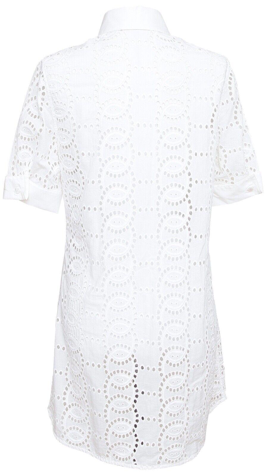ANNE FONTAINE Shirt Dress White Short Sleeve Button Down Eyelet Collar Cotton 40 For Sale 3