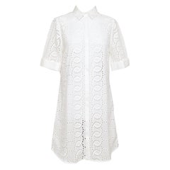 ANNE FONTAINE Shirt Dress White Short Sleeve Button Down Eyelet Collar Cotton 40