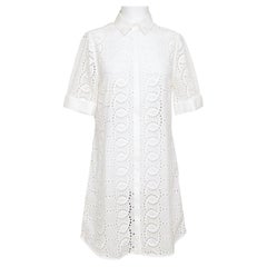 Used ANNE FONTAINE Shirt Dress White Short Sleeve Button Down Eyelet Collar Cotton 40