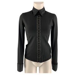 ANNE FONTAINE Size 6 Black Cotton & Elastane Rhinestones French Cuff Blouse