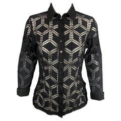 ANNE FONTAINE Size 8 Black Cut Out Polyamide Buttoned Paradise Blouse