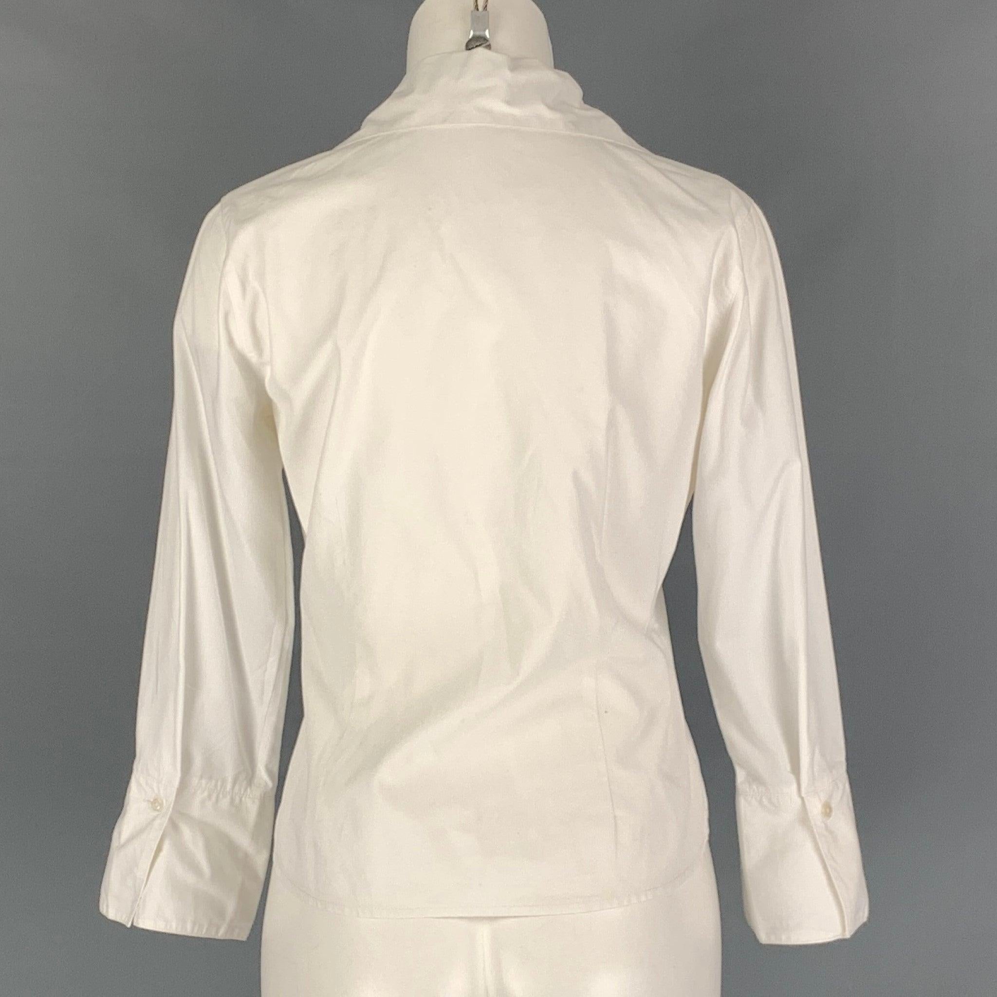 ANNE FONTAINE Size 8 White Cotton Solid 3/4 Sleeves Blouse In Excellent Condition In San Francisco, CA