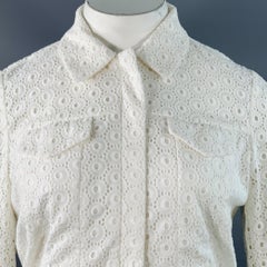 Anne Fontaine Ugoline White Cotton Eyelet Trucker Jacket Marked FR 44