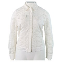 Anne Fontaine Ugoline White Cotton Eyelet Trucker Jacket Marked FR 44