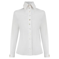 Anne Fontaine, camicia vintage con bottoni bianchi e iridescenti, taglia L.