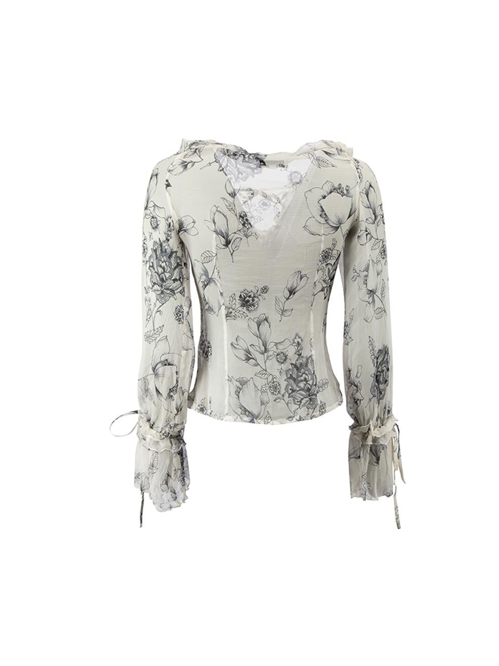 Anne Fontaine Women's Cream Floral Print Off the Shoulder Blouse In Good Condition In London, GB