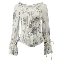 Anne Fontaine Women's Cream Floral Print Off the Shoulder Blouse