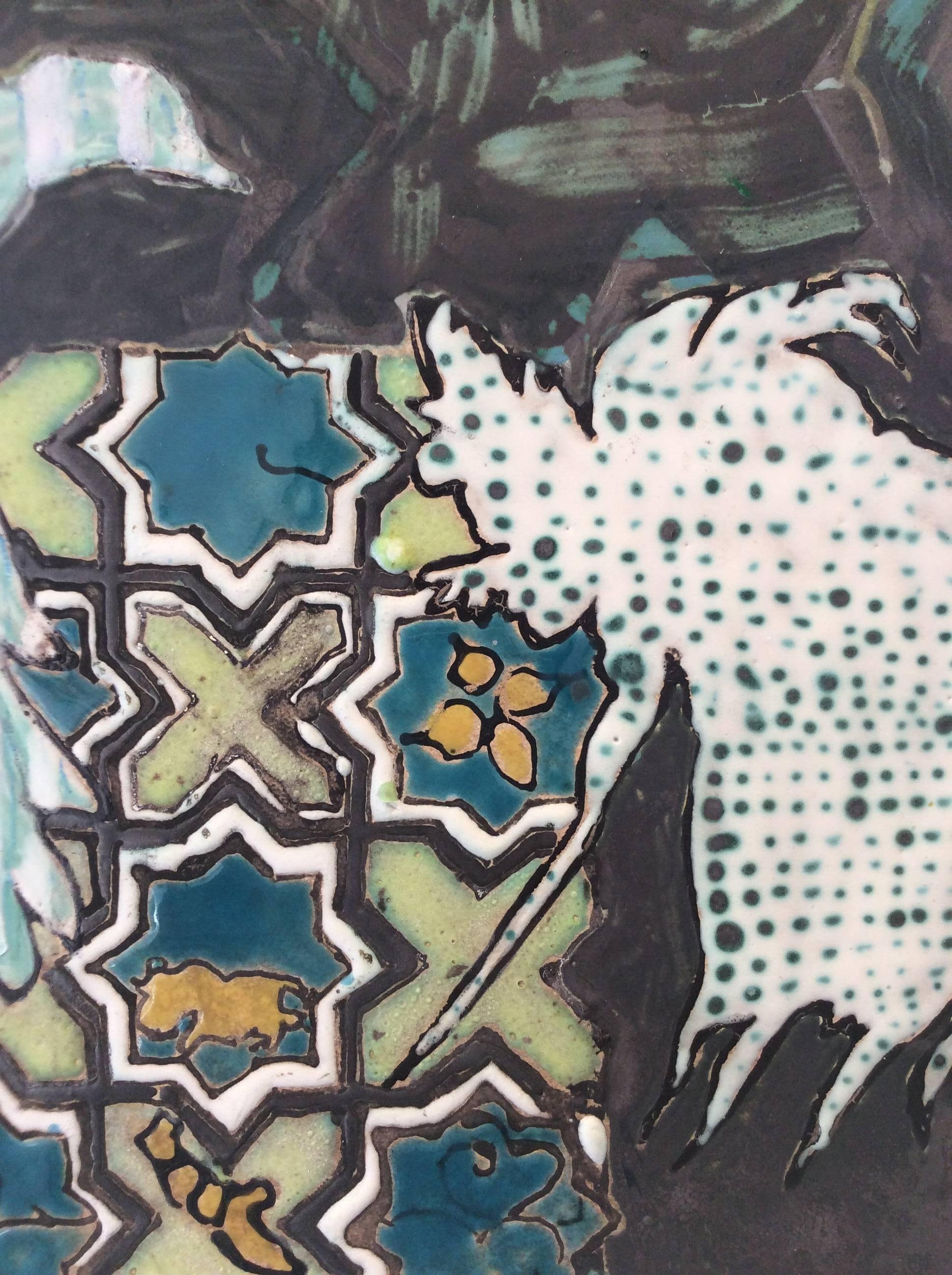 Configuraciones nº 2 (Pintura abstracta de azulejos de cerámica en verde azulado, verde y negro) - Abstract Painting Gris de Anne Francey