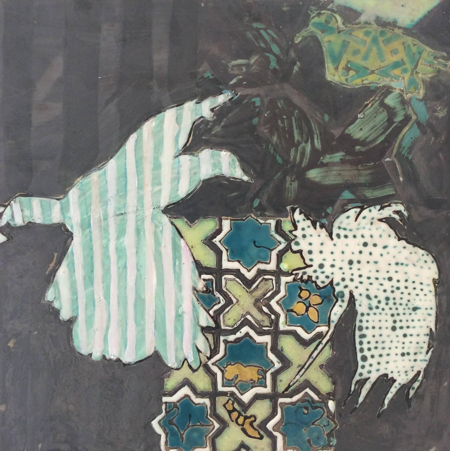 Configuraciones nº 2 (Pintura abstracta de azulejos de cerámica en verde azulado, verde y negro)