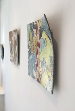 Configurations #4 (Abstract Ceramic Tile Painting of Green Birds on Teal)