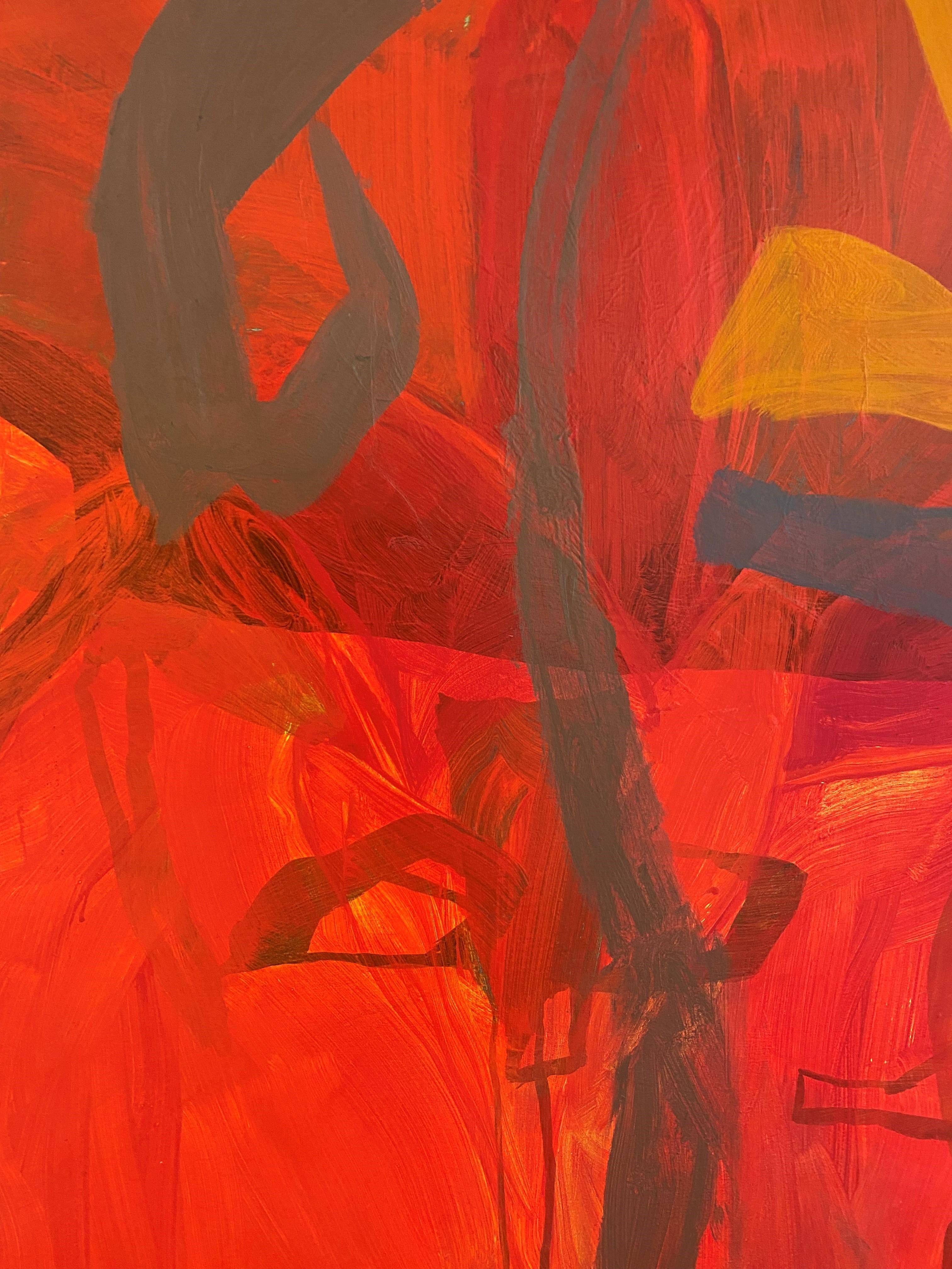 carré rouge moderne abstrait, peinture acrylique sur toile - Painting de Anne Francey