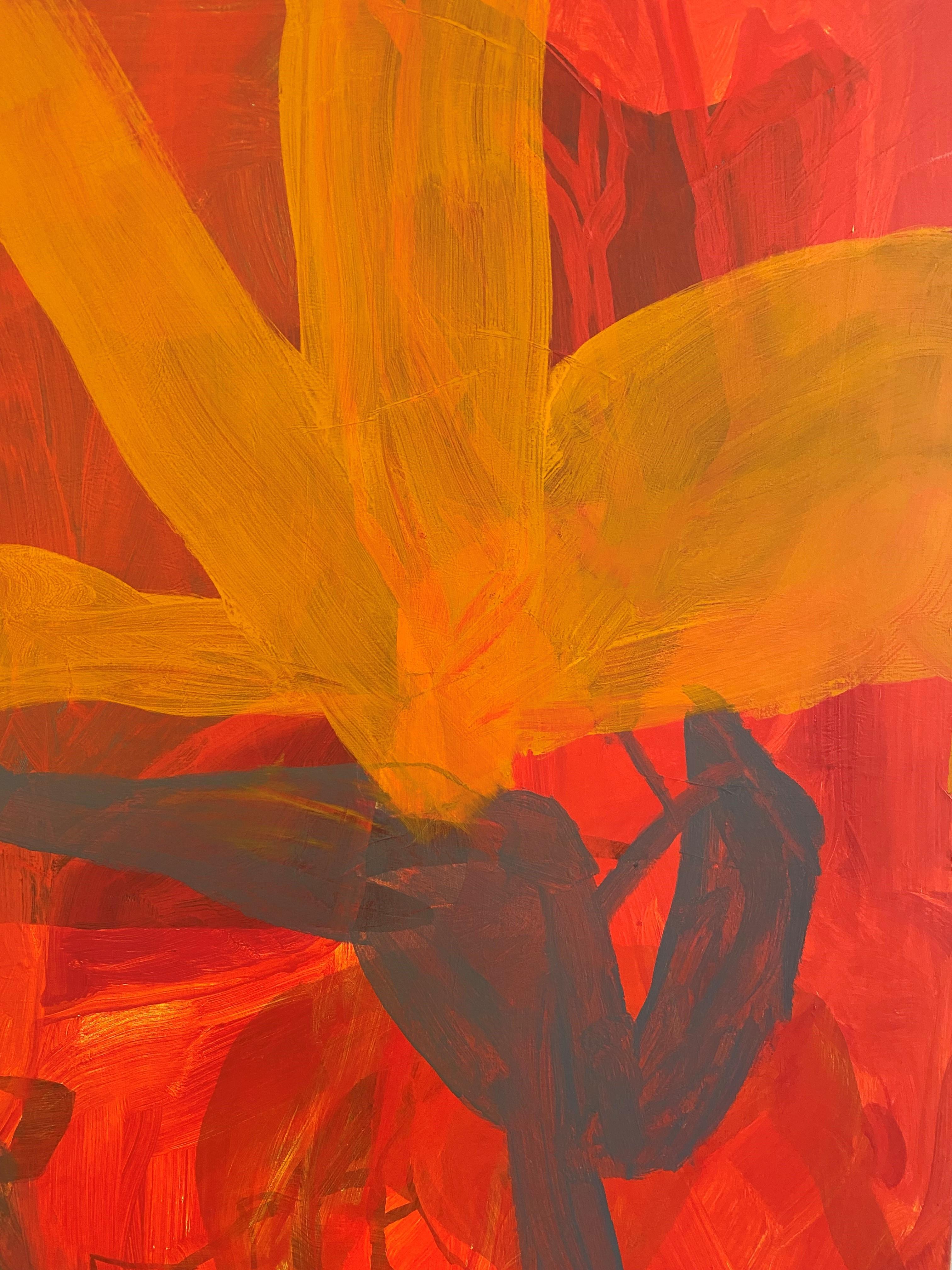 carré rouge moderne abstrait, peinture acrylique sur toile - Contemporain Painting par Anne Francey