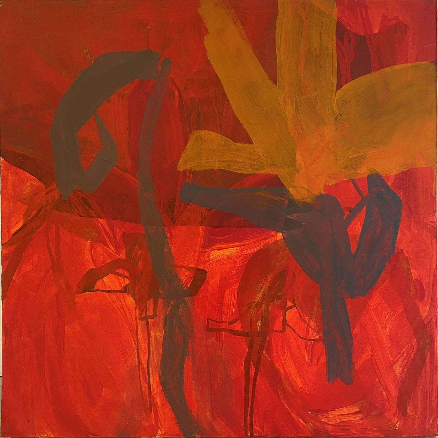 Abstract Painting Anne Francey - carré rouge moderne abstrait, peinture acrylique sur toile