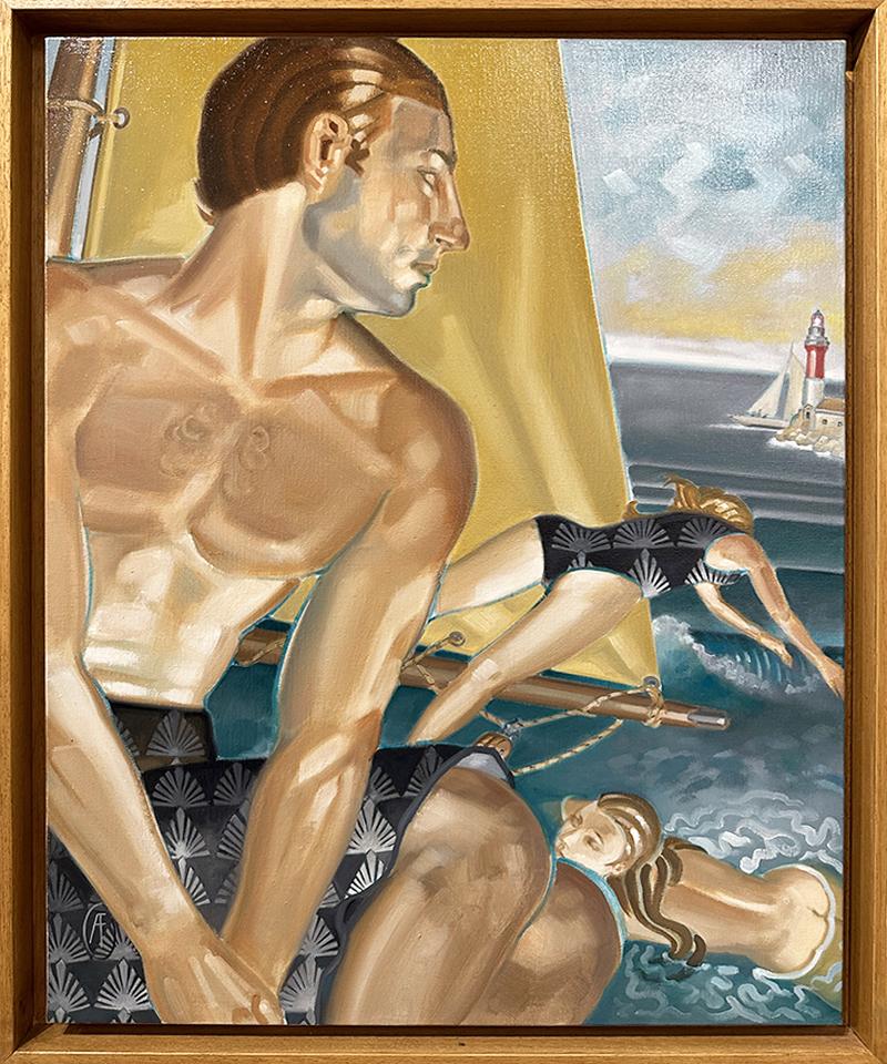 anne francois de serilly Figurative Painting - Love Journey deco figurative biddeford pool sailing carefree lighthouse tamara