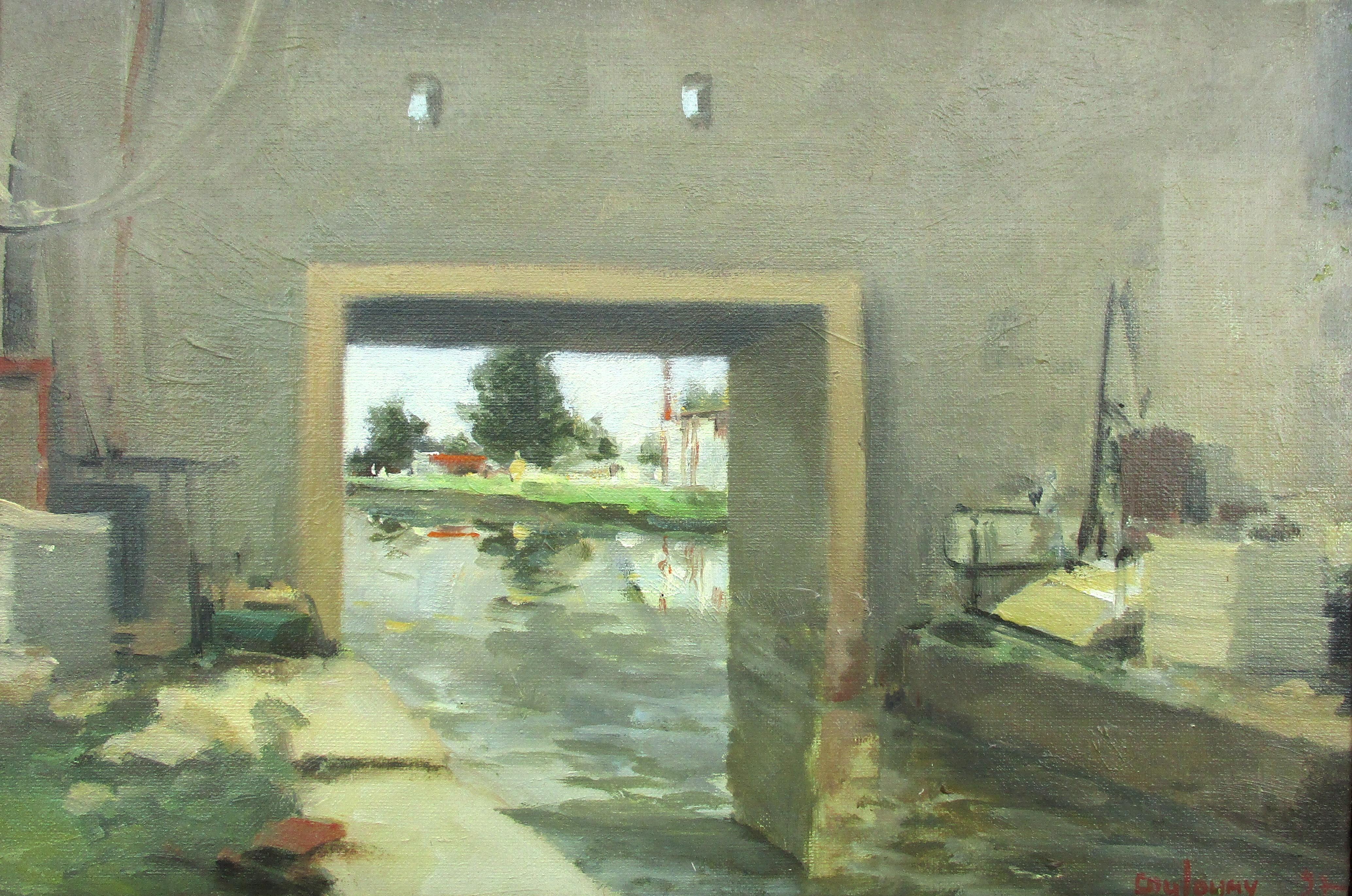 Anne Françoise Couloumy Figurative Painting - Under the Bridge