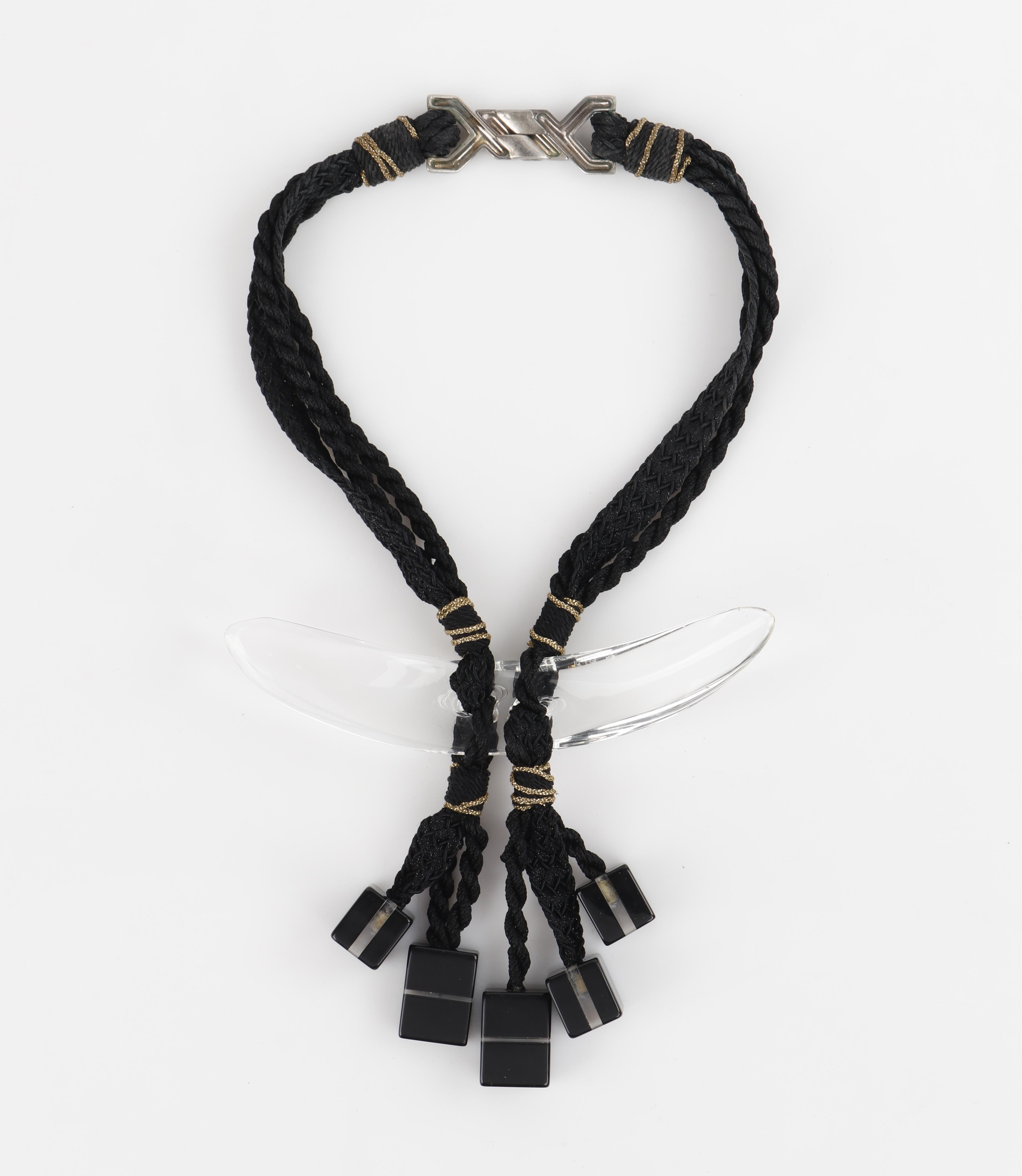 ANNE & FRANK VIGNERI c.1981 Black Clear Lucite Block Rope Necklace Numbered In Good Condition In Thiensville, WI