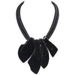 Vintage ANNE & FRANK VIGNERI c.1984 Black Sculpted Lucite Statement Bib Necklace Signed