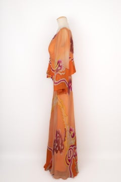 Anne French Pink and Orange Tone Crepe Set Couture