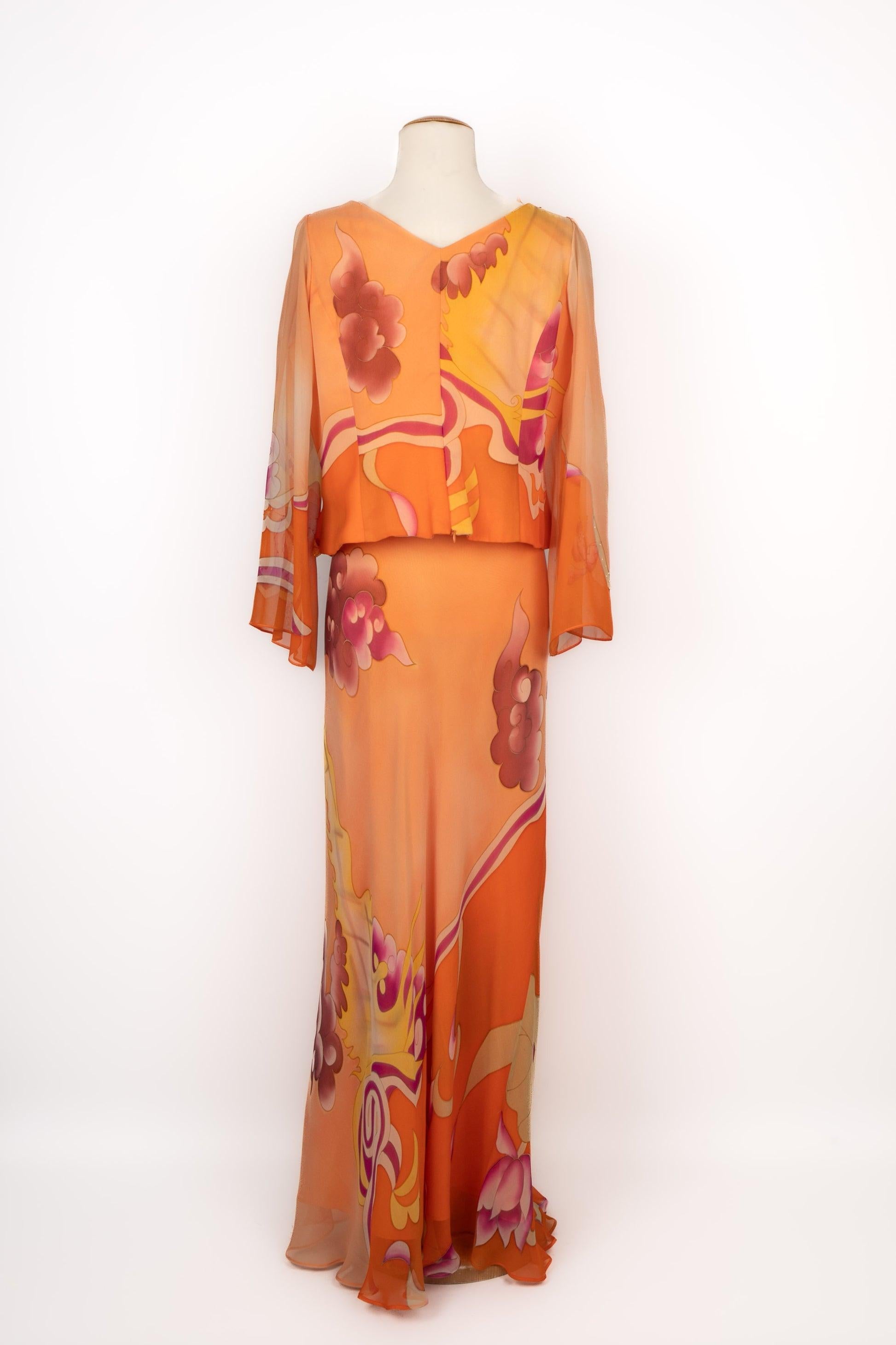 Anne French Conjunto de crepé Couture en tonos rosa y naranja Naranja en venta