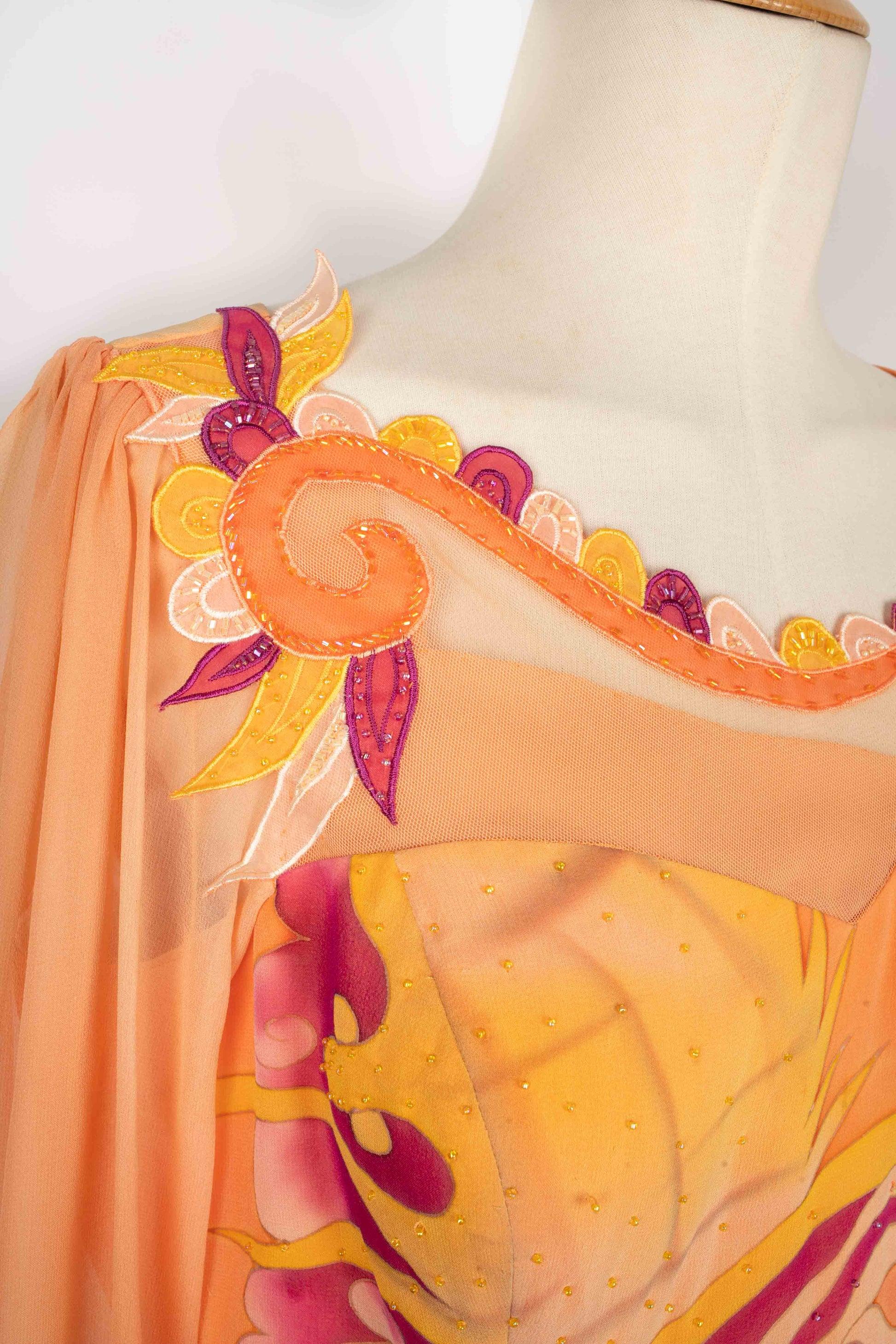 Anne French Conjunto de crepé Couture en tonos rosa y naranja en venta 1
