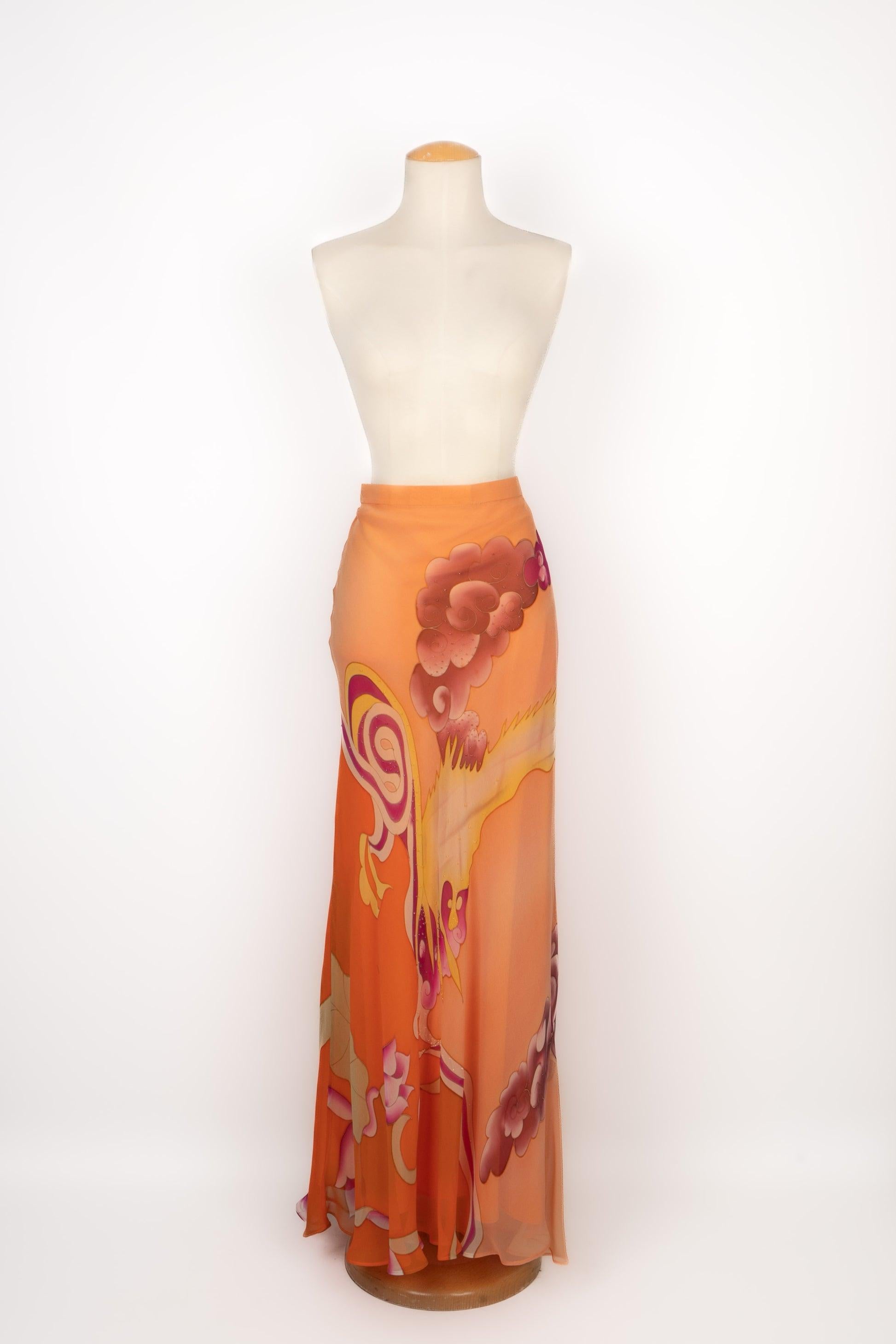 Anne French Conjunto de crepé Couture en tonos rosa y naranja en venta 2