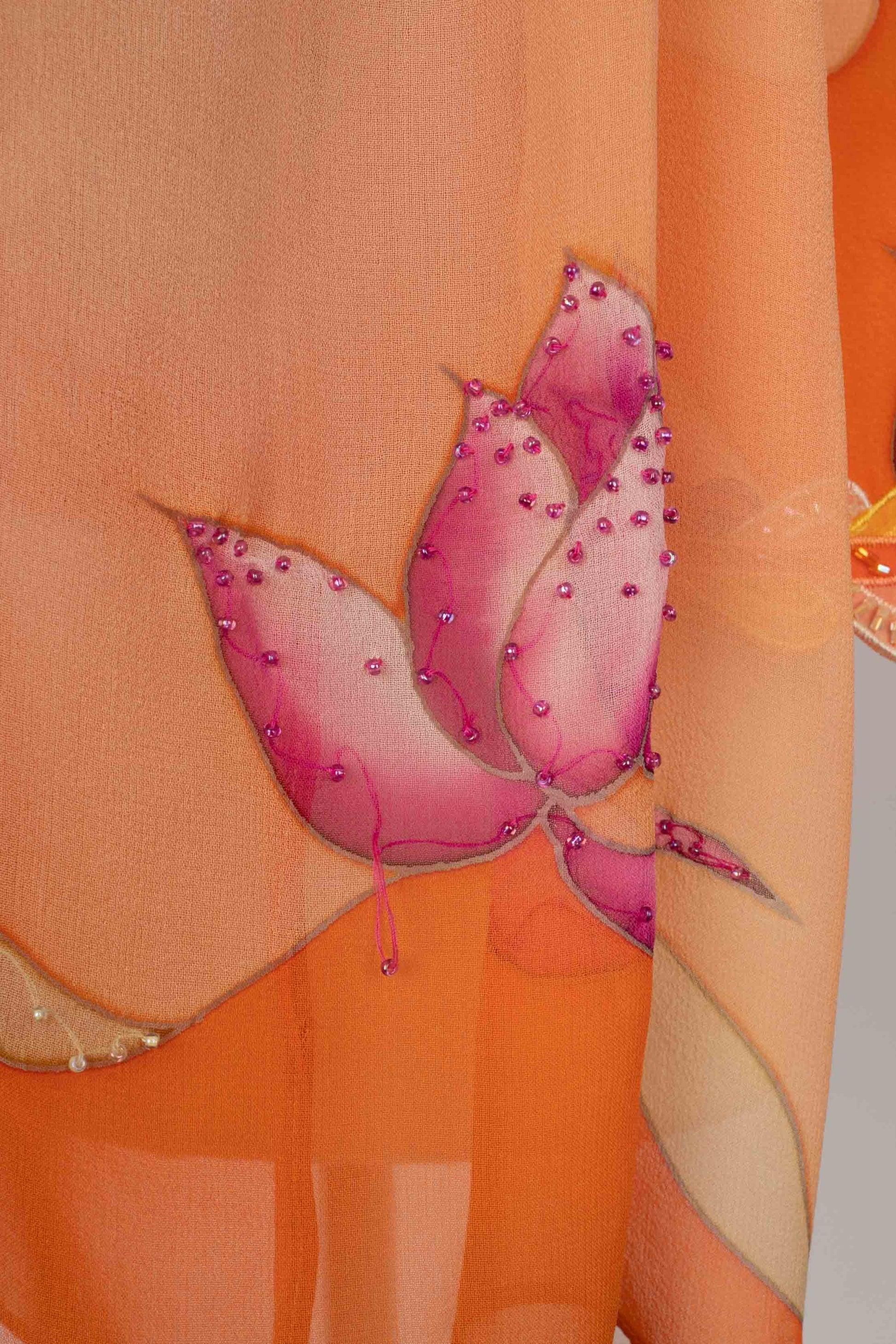 Anne French Conjunto de crepé Couture en tonos rosa y naranja en venta 4