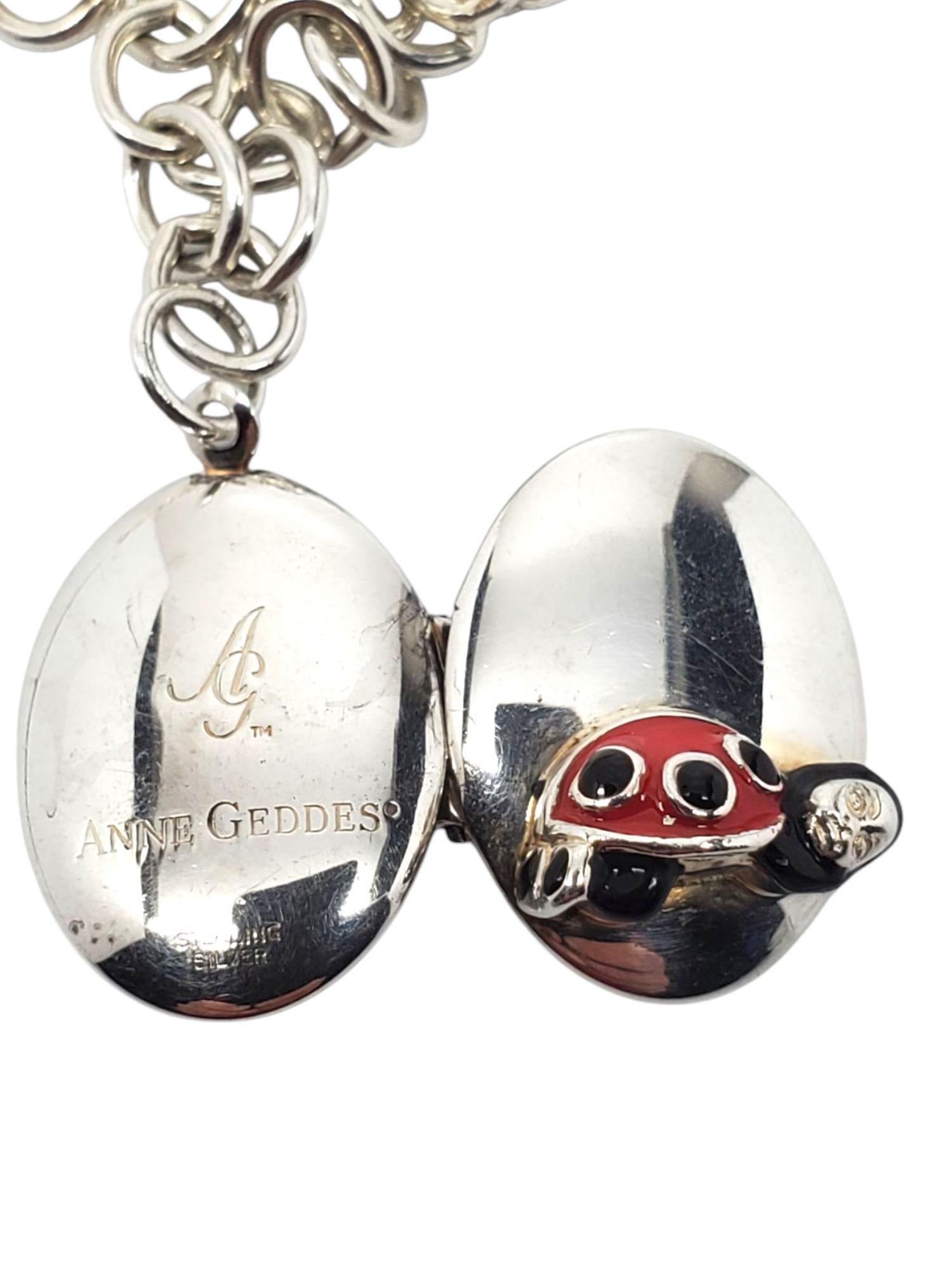 Anne Geddes Sterling Silber Marienkäfer Medaillon Halskette #21617 Damen im Angebot