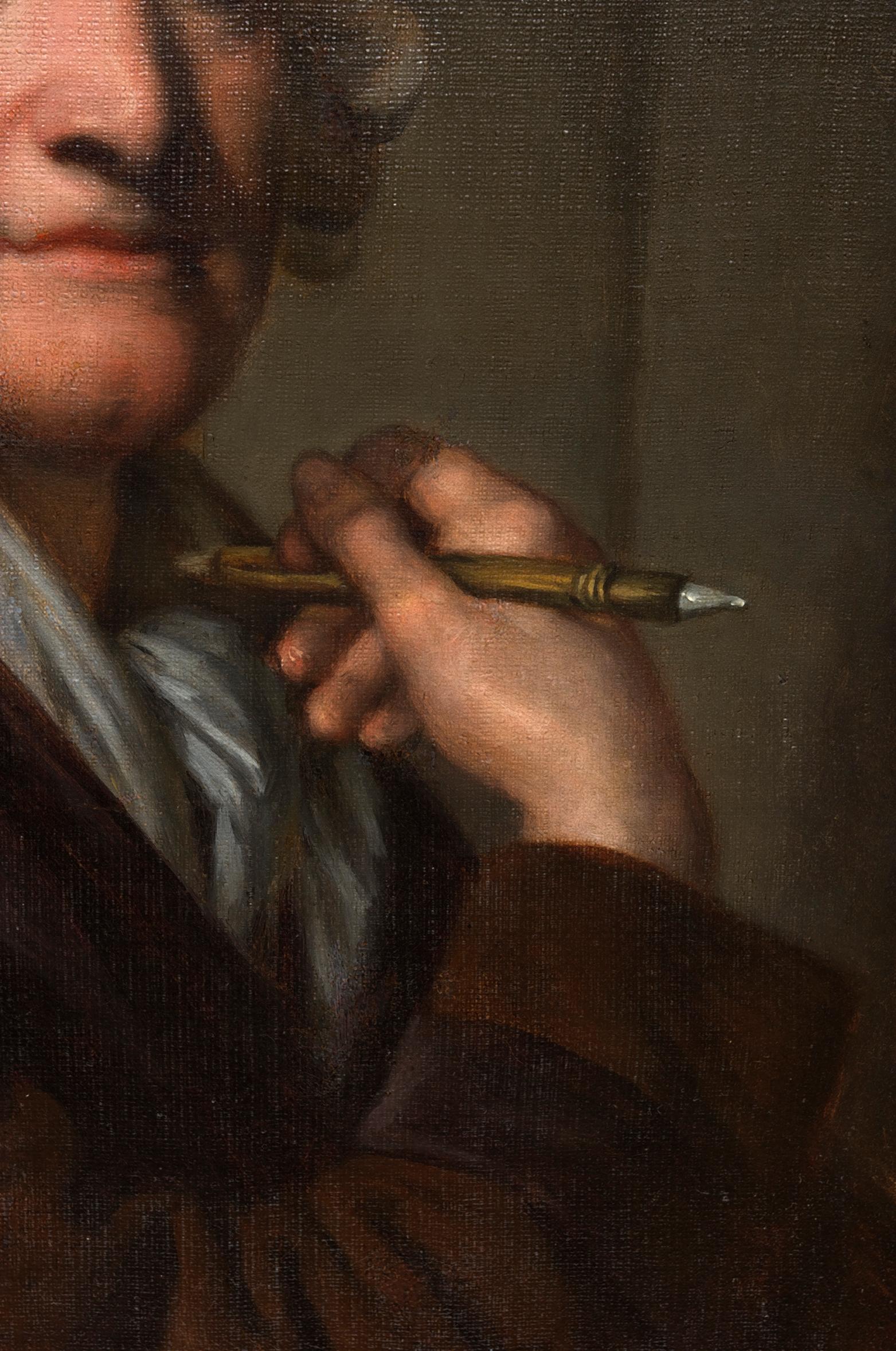 Eine Replik des letzten Self-Portraits von JB Greuze, von seiner Tochter Anne-Geneviève (Schwarz), Portrait Painting, von Anne-Geneviève Greuze