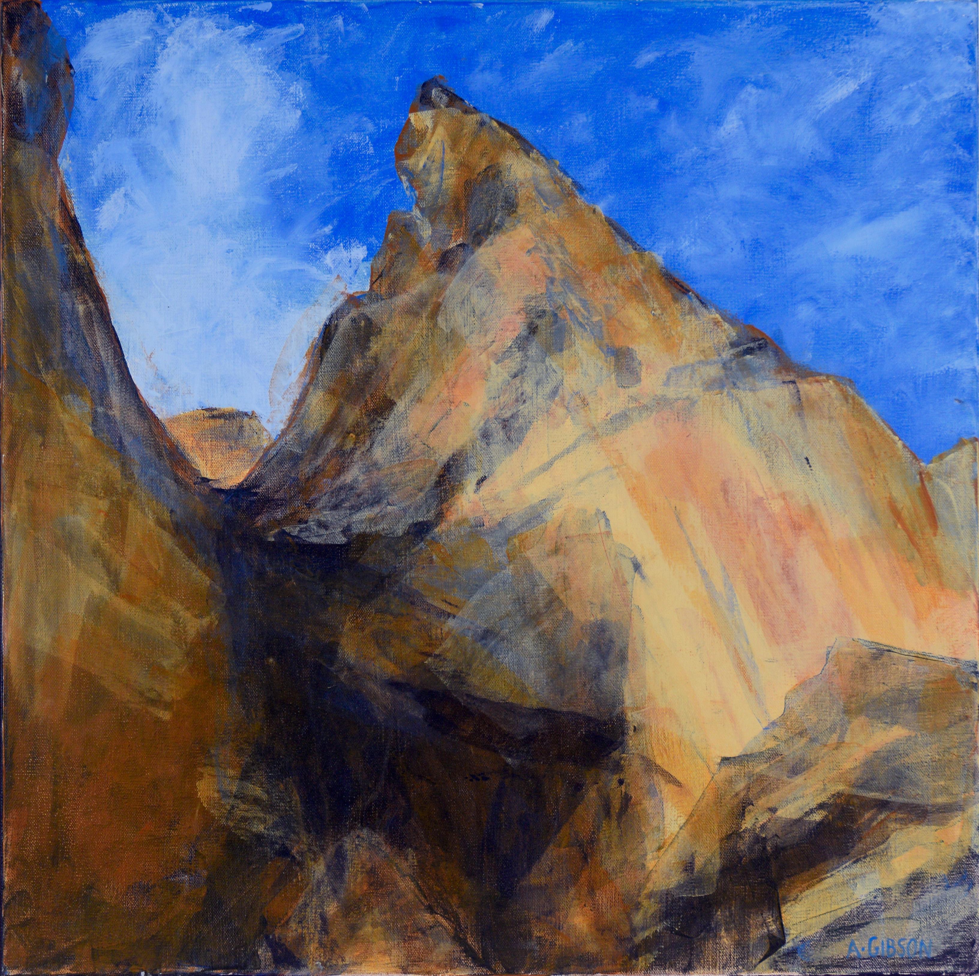 Anne Gibson Landscape Painting – "Smith Rock Pinnacles" - Zeitgenössisches Originalgemälde auf Leinwand