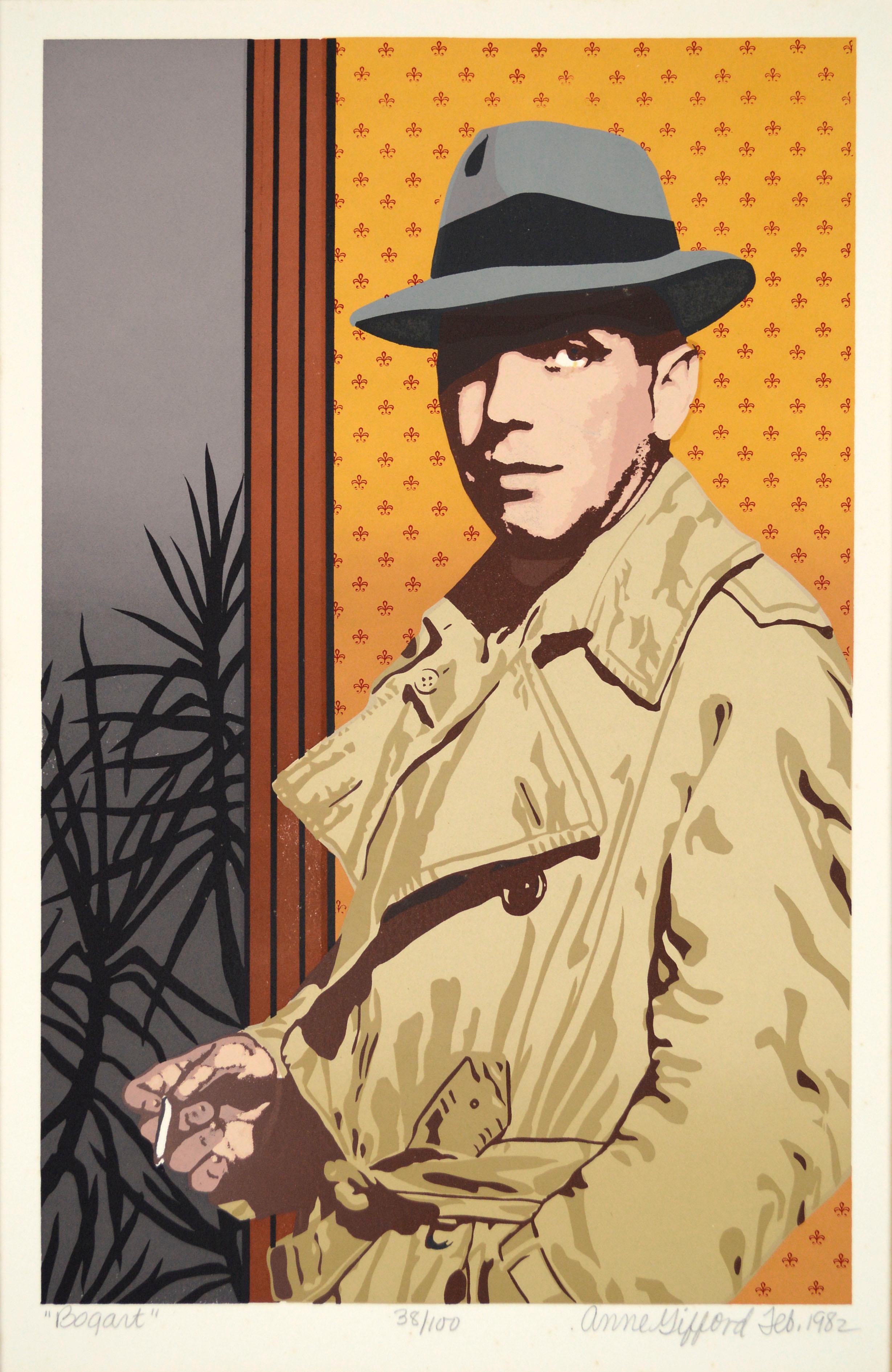 Humphrey Bogart, Classic Hollywood Actor Pop-Art Silkscreen Portrait, 38/100 - Print by Anne Gifford