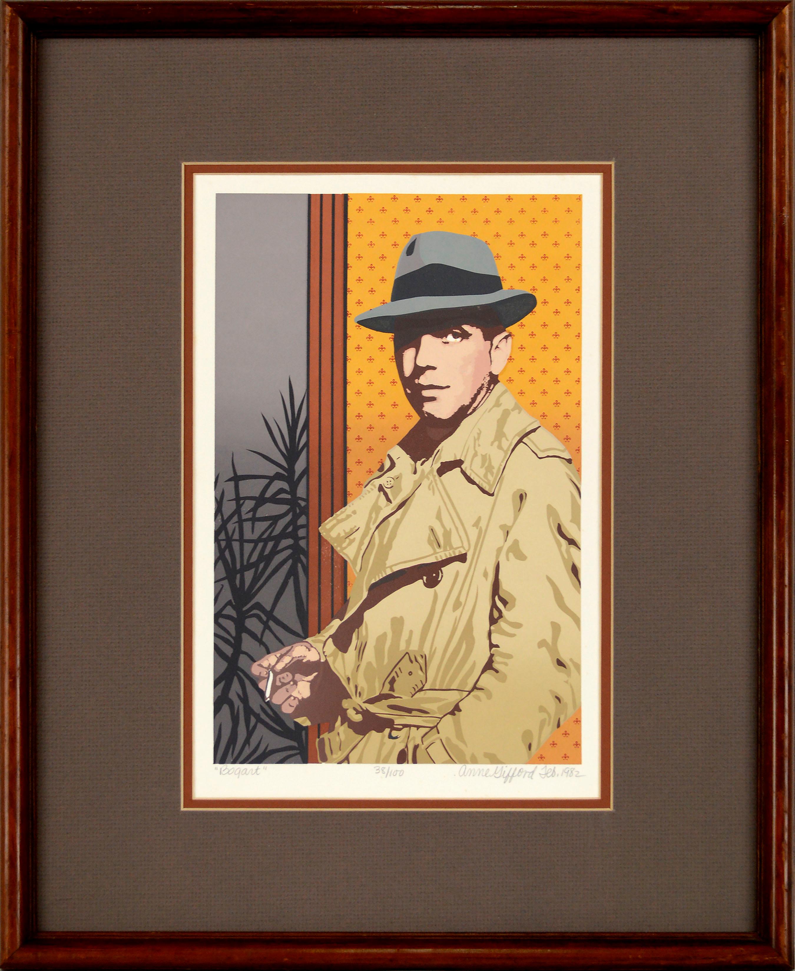Anne Gifford Figurative Print - Humphrey Bogart, Classic Hollywood Actor Pop-Art Silkscreen Portrait, 38/100