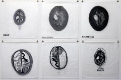 "Gibberish: headheartlungbrain", Six Hanging Relief Prints