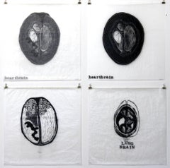"Gibberish: headheartlungbrain", Six Hanging Relief Prints 