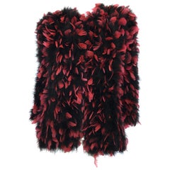 Anne Green 1960's Black and Magenta Feather Coat