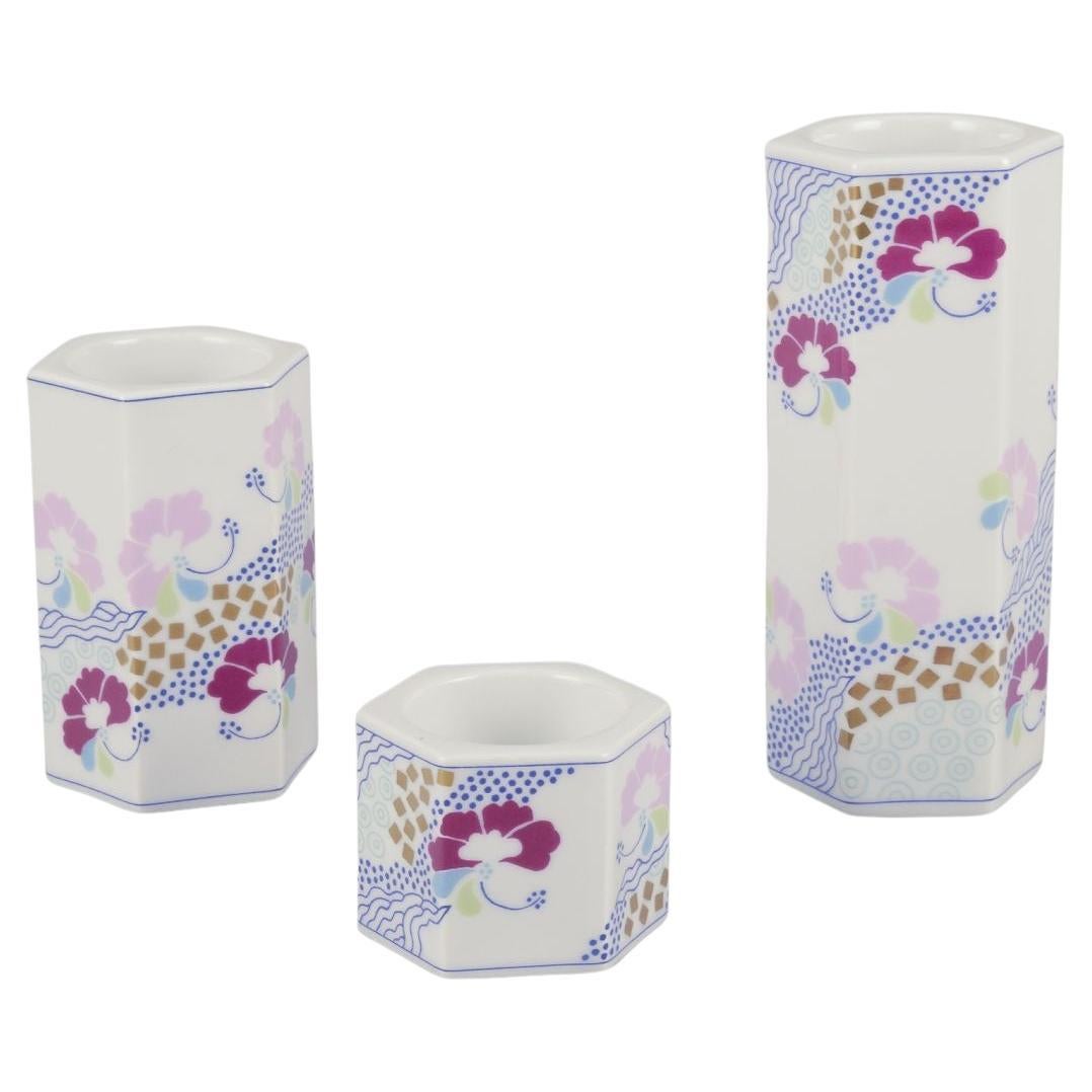 Anne Grete Halling-Koch para Bing & Grøndahl. Juego de tres candelabros de porcelana