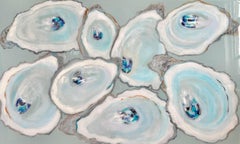 "Unrivaled" painting of oyster bed with light blue backdrop
