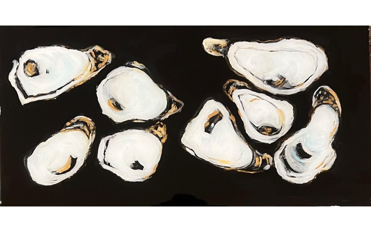 Anne Harney "11 Oysters II" Black and white mixed media art painting