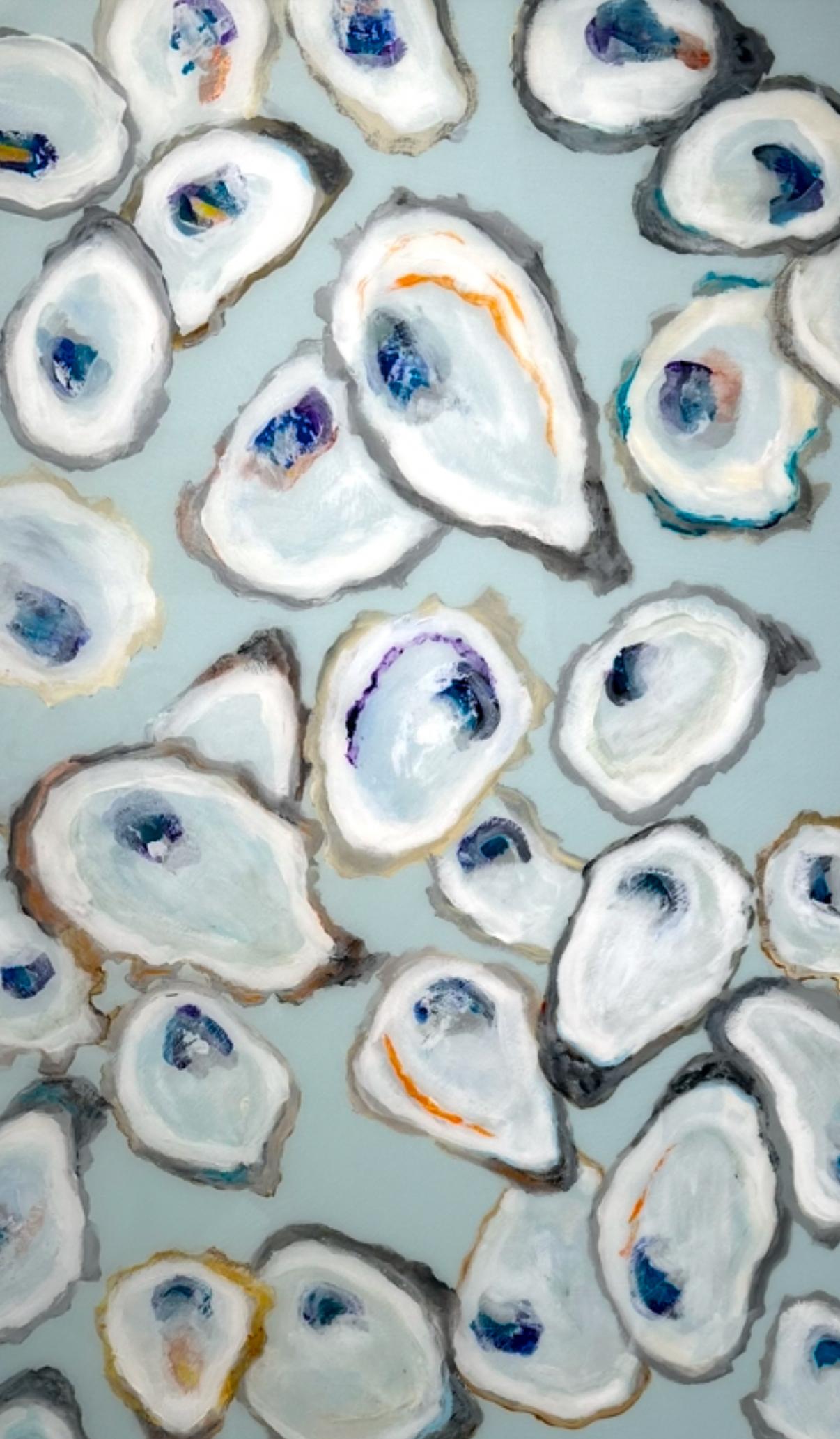 Blue Plate - Gray Still-Life Painting by Anne Harney