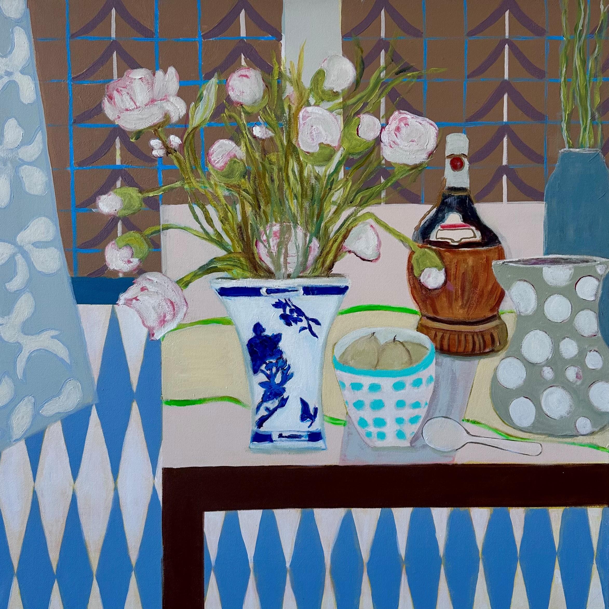 Still-Life Painting Anne Harney - Nature morte classique, huile neutre et douce sur toile 36x36