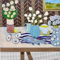 Buntes Stilleben, Zeitgenössisches Öl auf Leinwand 42x42