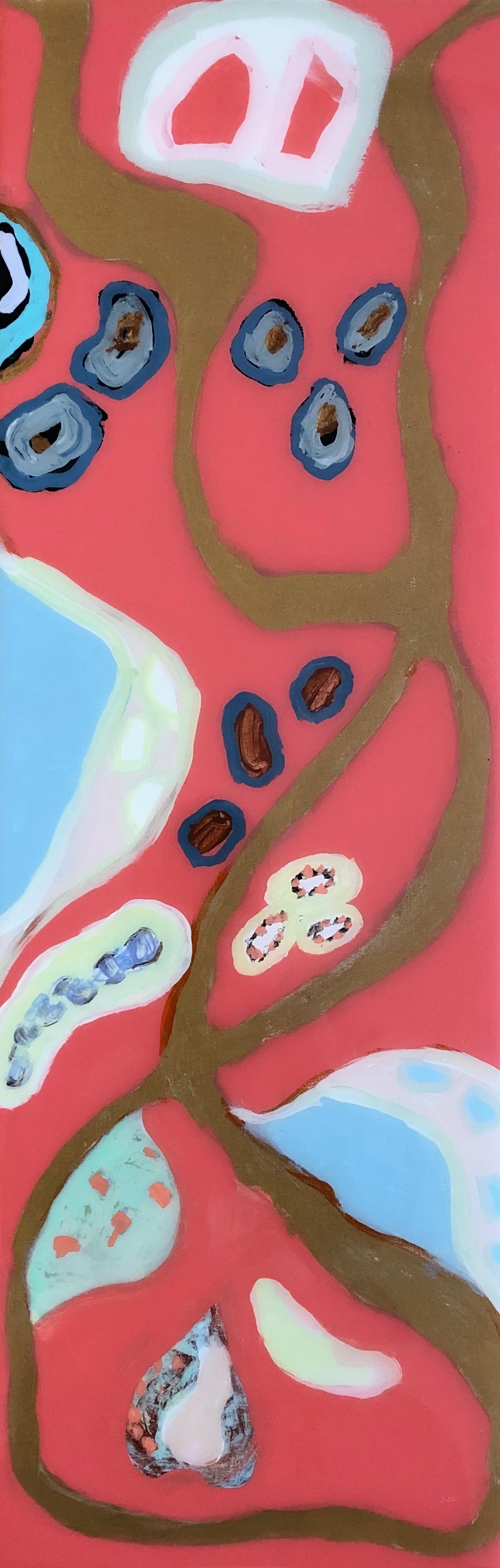 Anne Harney Abstract Painting - "Coral Lagoon 1" Abstract mixed media painting with coral, gold-leaf and resin