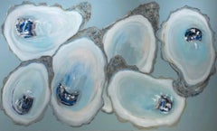 "Eastern Oysters" aerial view of six oysters with incredible hues of blue